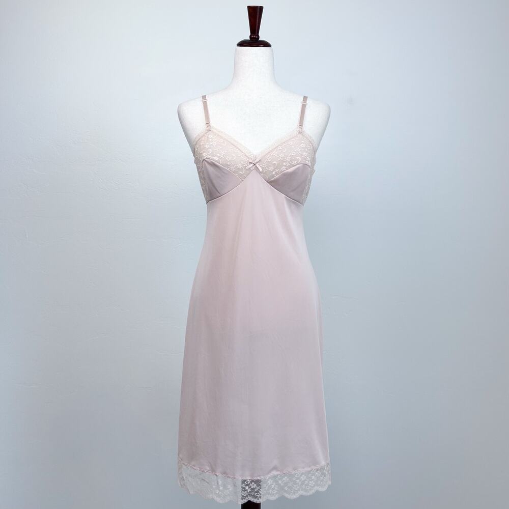 Vassarette 36 Bust Vintage 70s Sheer Lace Trim Nylon Beige Full Slip SM/MED